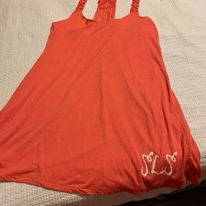 Bright orange cover up with crochet shoulder & backing. Bought at a Vegas resort